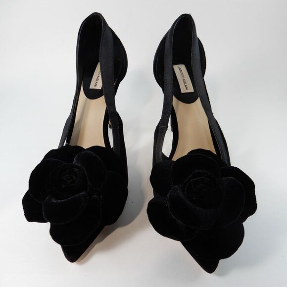 ANTONIO MELANI Ester Velvet Black Rose Flower Heels Pumps Size 6 Pointed Toe NEW - Picture 2 of 13
